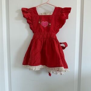 Vintage Red Ruffled Kids Casual Dress